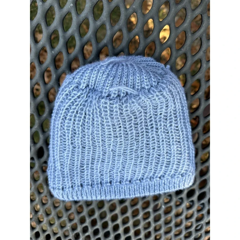 Hand knit Beanie with Knit‎ Lining & Faux Fur Flowers OS Kidcore